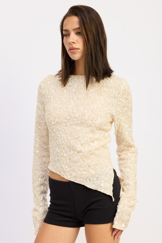 Ivory sequin asymmetrical top