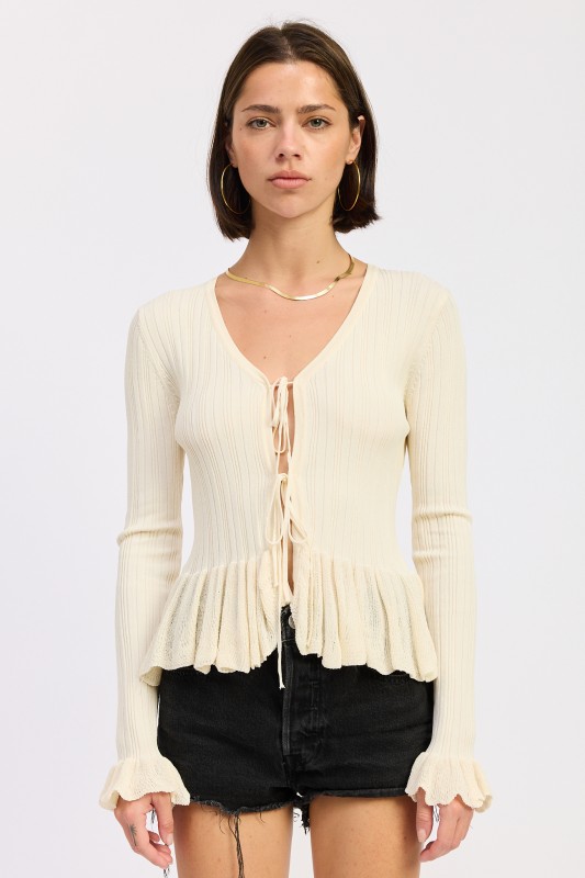 Ivory Front-Tie Ruffle Top