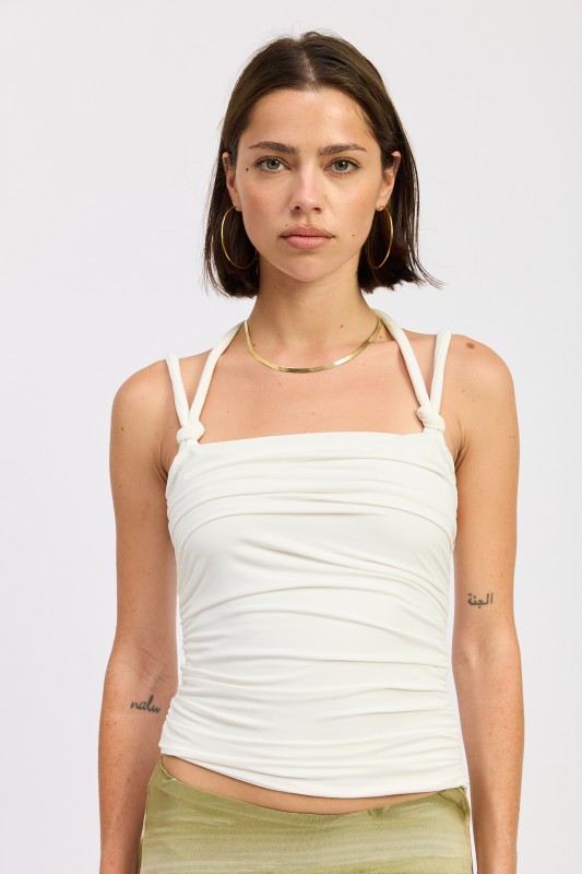 White Ruched Halter Top