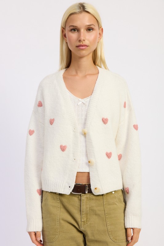 Embroidered Heart Cropped Cardigan
