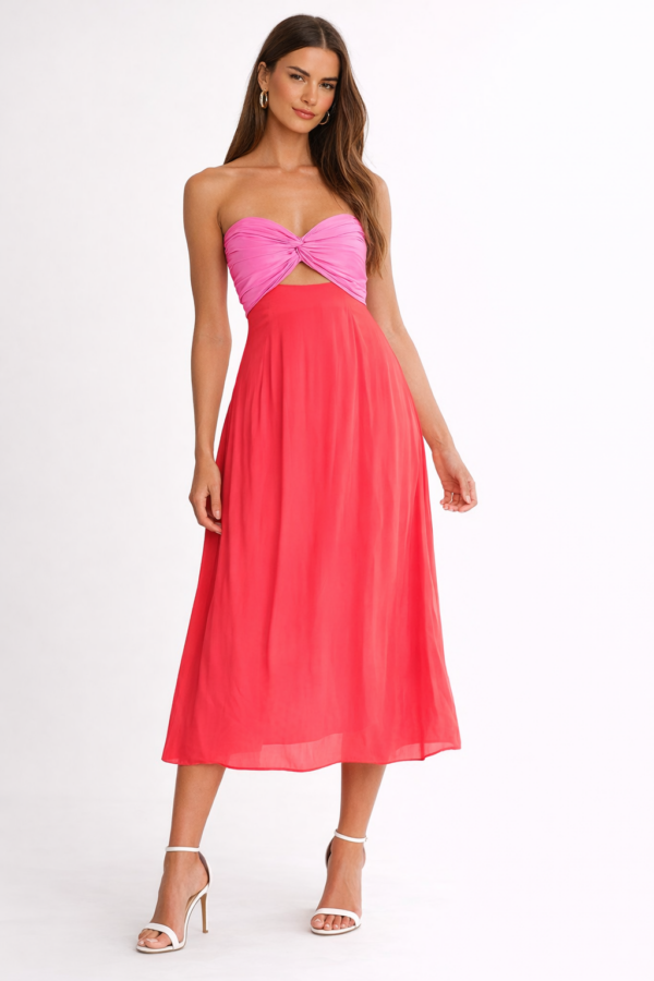 Colorblock Front-Twist Midi Dress