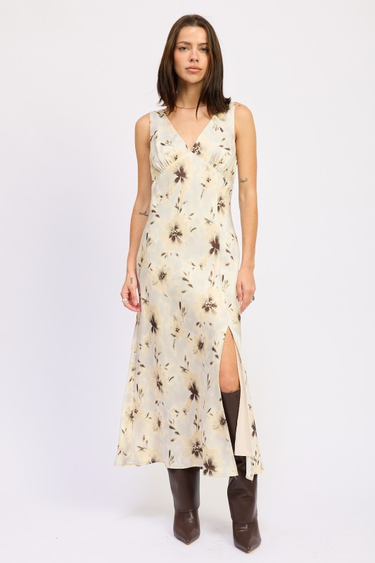 Cream Floral Midi Dress