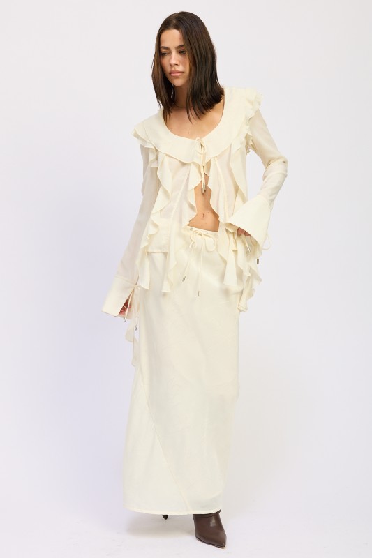 Cream Floral Satin Maxi Skirt