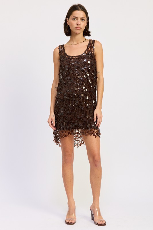 Brown Sequin Mini Dress