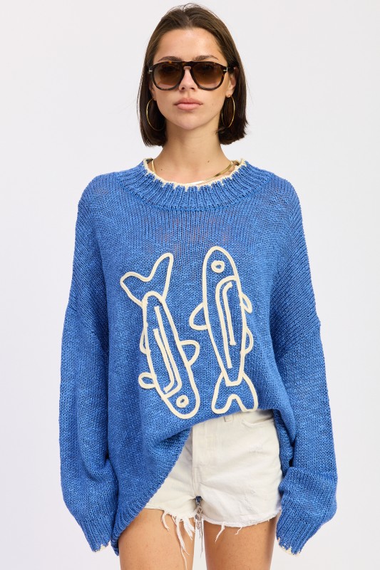 Blue oversized fish sweater