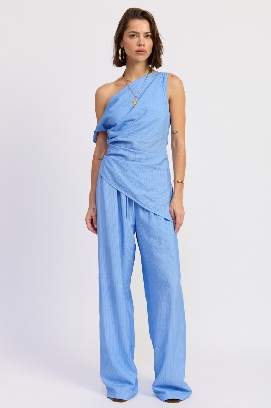 Blue striped wide leg pants