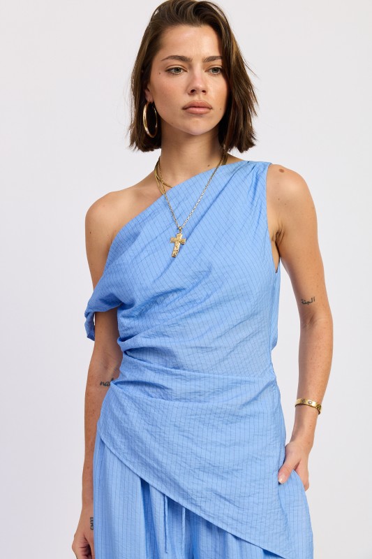 Blue asymmetrical tunic top