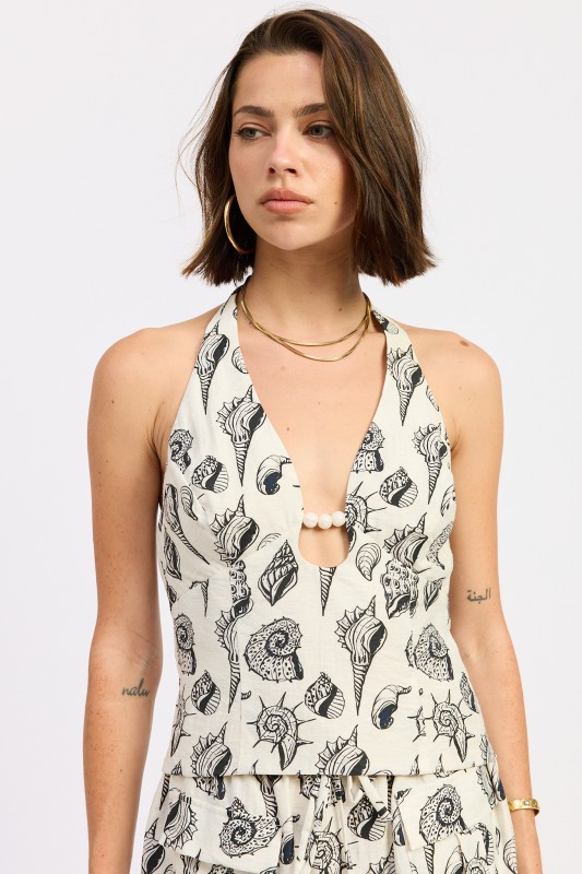 Beaded Shell Halter Top
