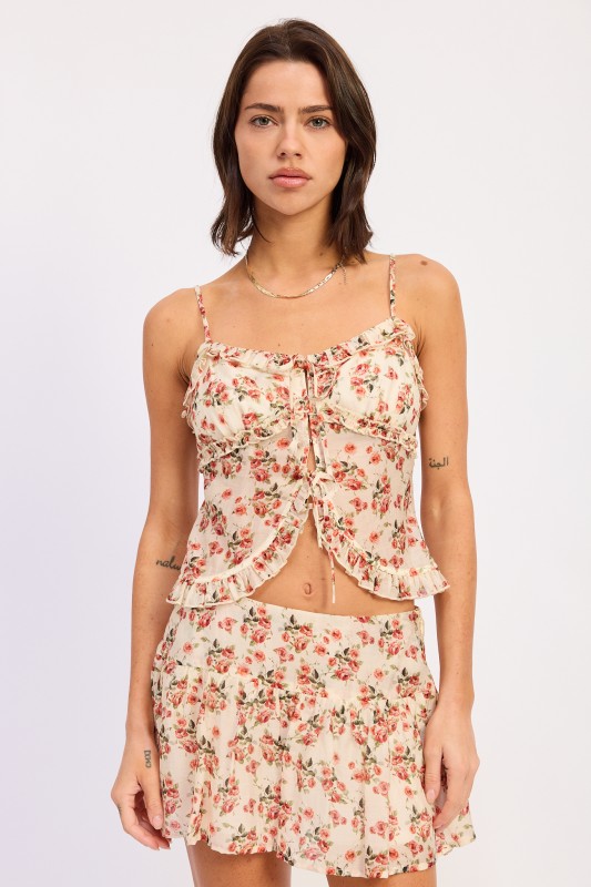 Cream floral ruffle cami