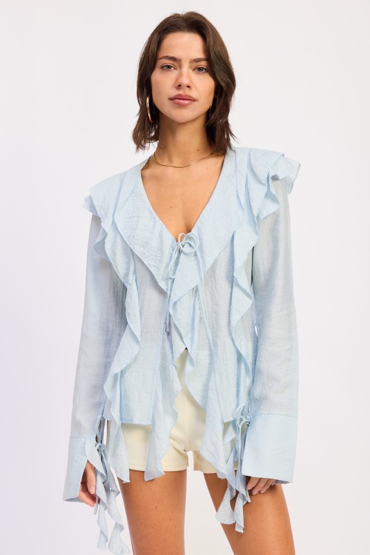 Tie front ruffle blouse