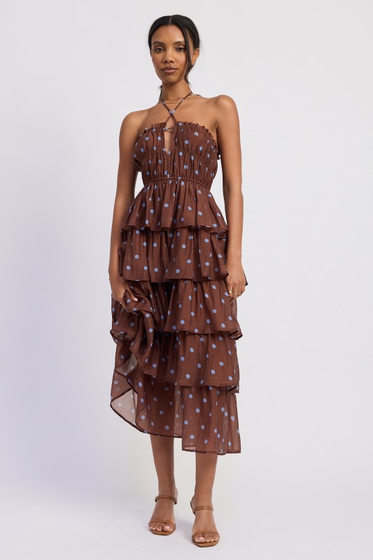 Brown dot halter dress