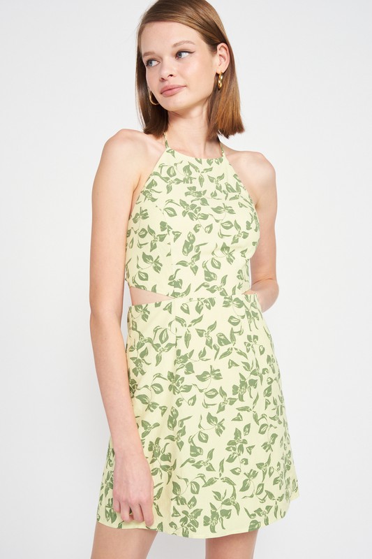 Green Floral Halter Dress