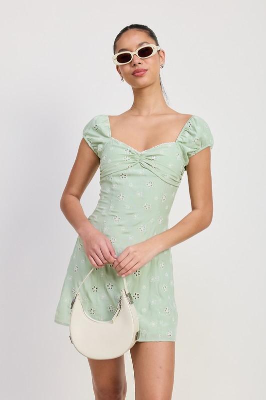 Mint Eyelet Mini Dress