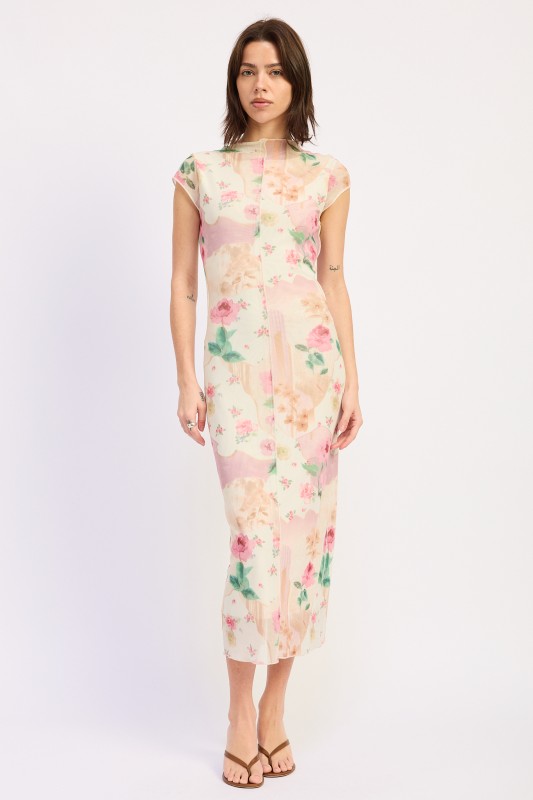 Floral Sheer Mesh Midi Dress