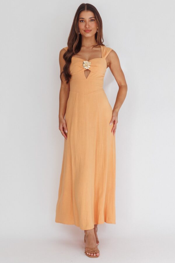 Mango Linen Blend Keyhole Maxi Dress for Women, Elegant Summer Wedding Guest & Vacation Dress
