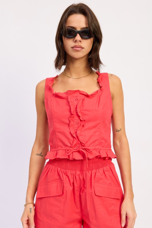 Loose fit coral summer tank top for brunch and vacation outfits