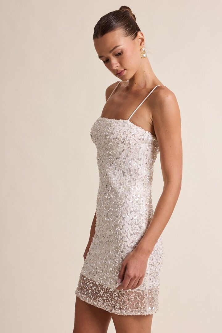 White Sequin Mini Dress