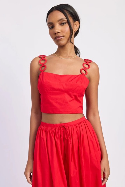 Red O-ring strap crop top for women front view