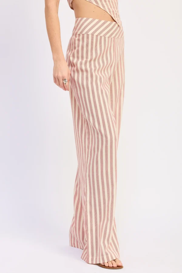 Marisol red stripe wide leg high waisted pants for women front view