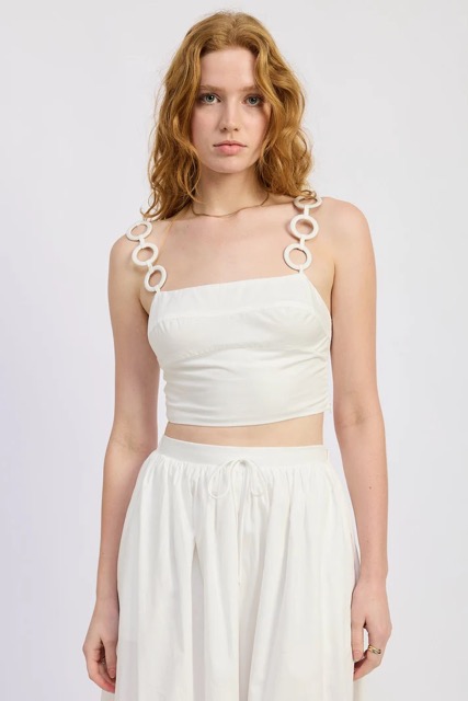 White O-ring strap crop top for women front view