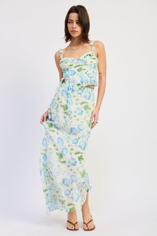 Lightweight floral vacation skirt for women styled for summer.