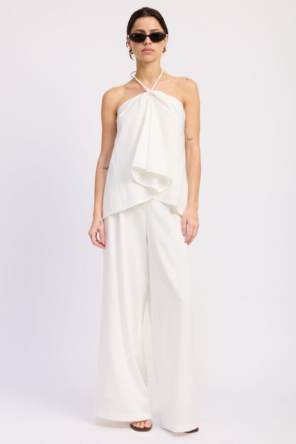 White Linen Blend Wide Leg Palazzo Pants for Women, Resort Vacation, Beach, Bridal & Summer Outfit Pants