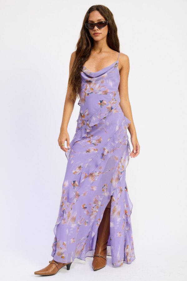 Styled main view of purple maxi dress – Wisteria Whisper