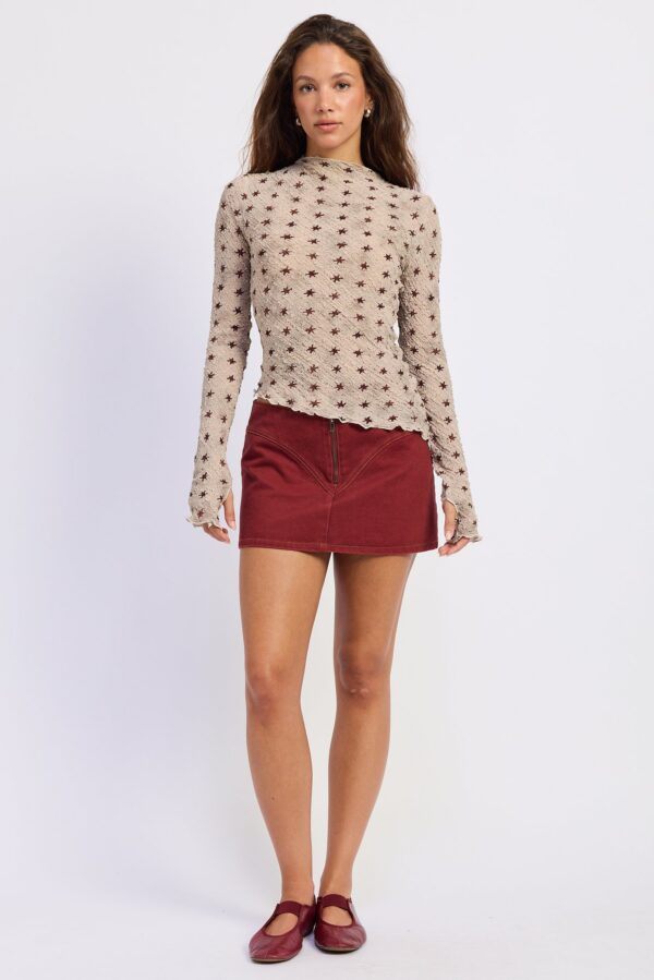 Full outfit front view of silver brown top – Twilight Motif