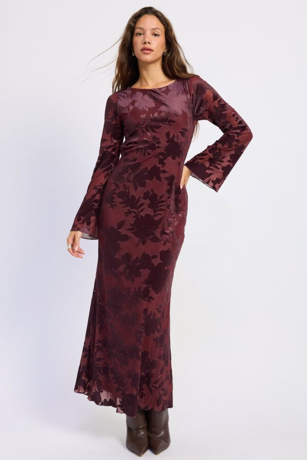 Styled main view of wine maxi dress – Garnet Hour